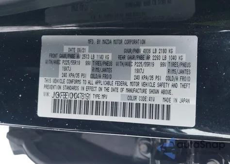 2021 Mazda Cx-5 Signature from USA, damaged, VIN JM3KFBEY0M0478191